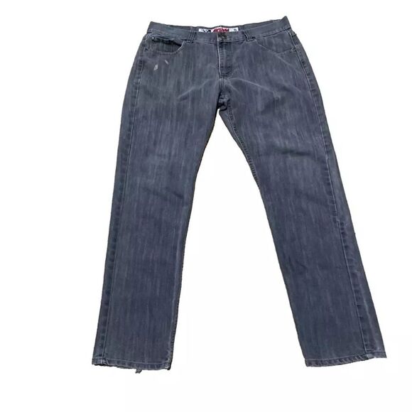 AKUMA Jeans Mens 38x32 Y2k Denim Straight Gray Wash Streetwear HipHop